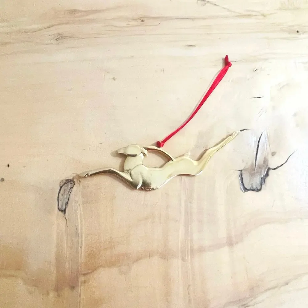 Vtg SUSAN ADAMS Brass Reindeer Christmas Ornament Signed Mid-Century Art Deco